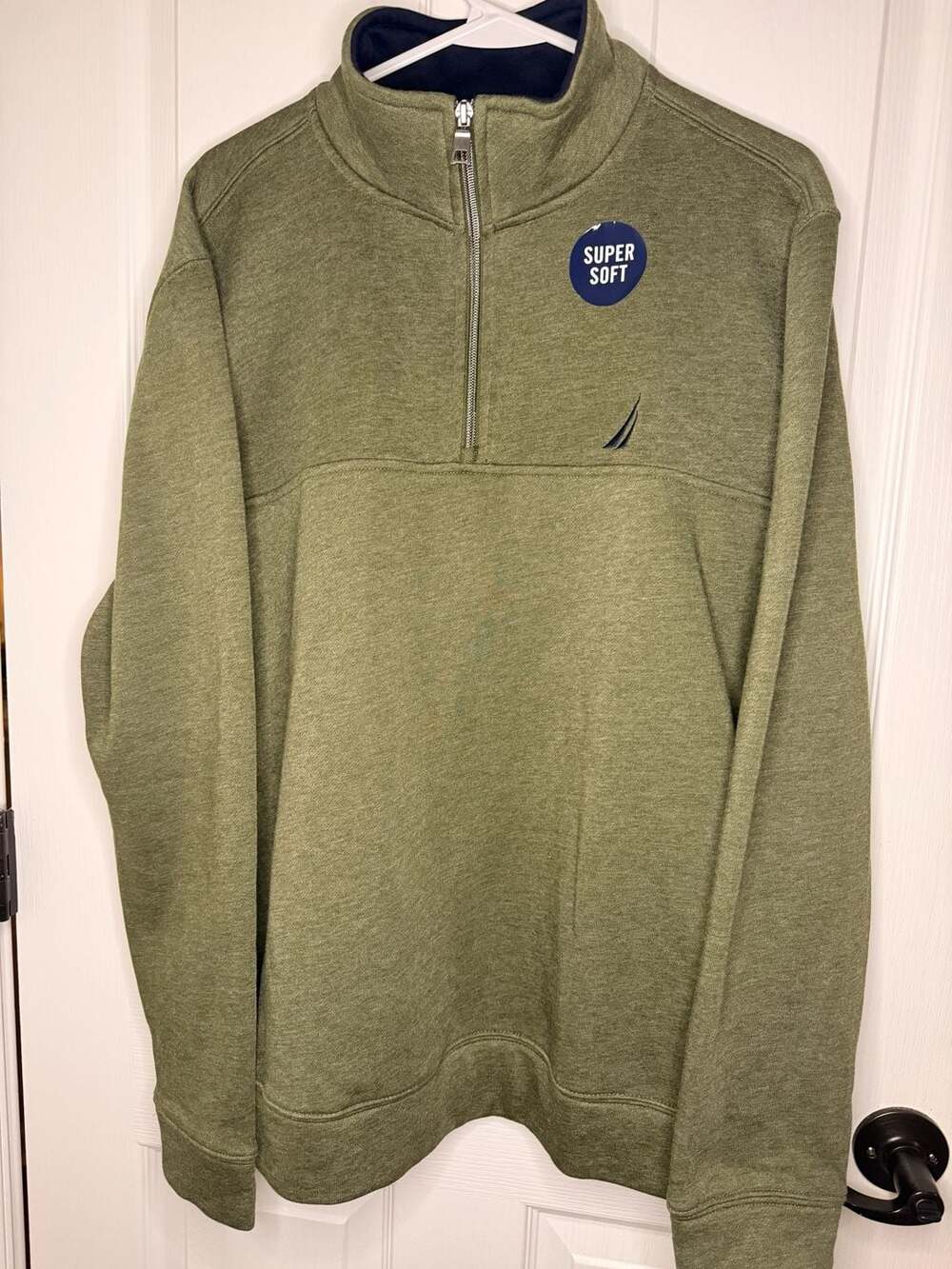 BOGO Nautica Men Super Soft Quarter Zip Fleece Pullover in Coastal Olive Heather